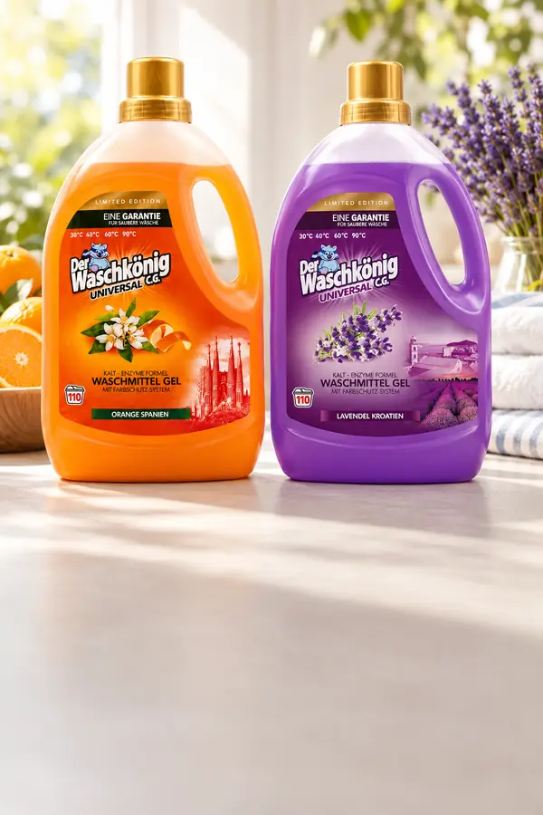 Prací gely Waschkönig limited Orange a Lavendel