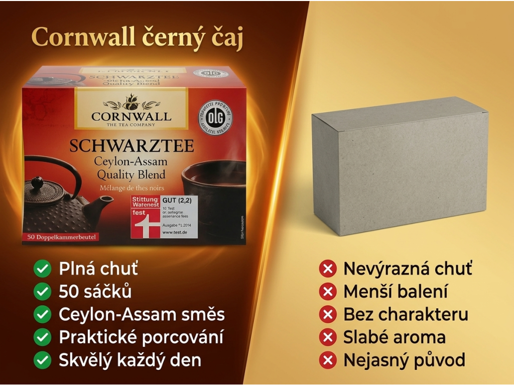 Cornwall černý čaj 50 sáčků 87,5g - srovnání černého čaje