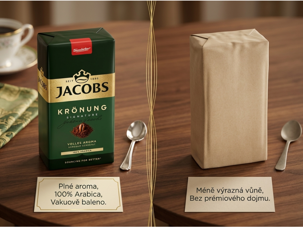 Jacobs Krönung mletá káva 500 g - srovnání s běžnou kávou