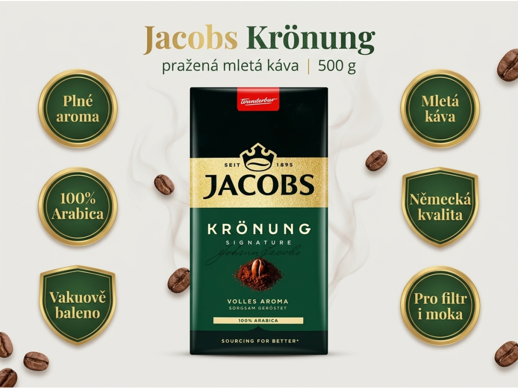 Jacobs Krönung mletá káva 500 g - přehled výhod