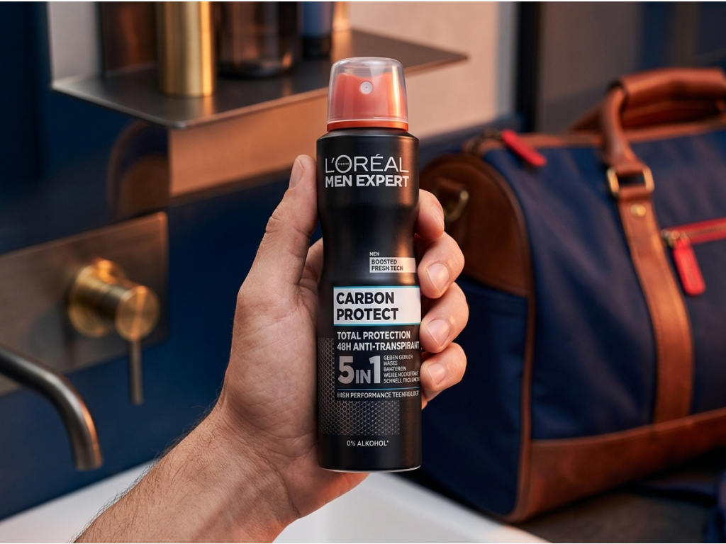 L'Oréal Paris Men Expert Carbon Protect 5v1 antiperspirant ve spreji 150 ml - balení do ruky