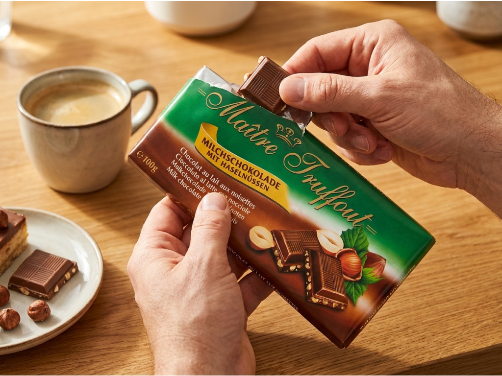 Maitre Truffout mléčná čokoláda s lískovými ořechy 100g - čokoládová pauza