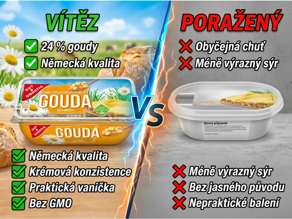 Srovnání taveného sýra G&G Gouda