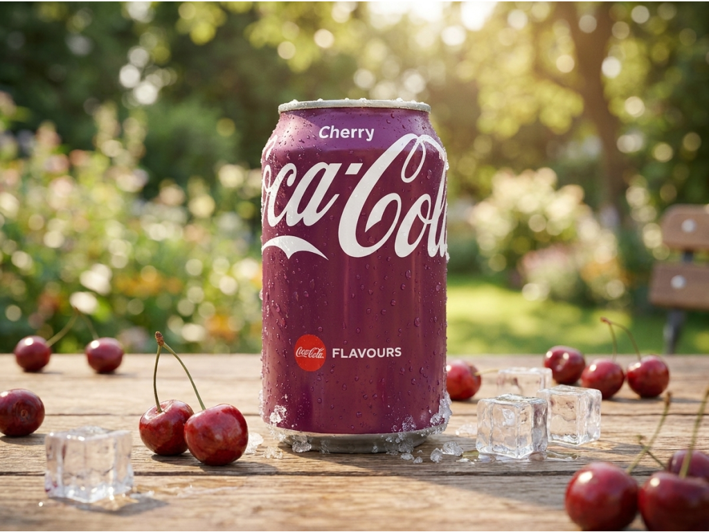 Coca Cola Cherry 0,33l - letní osvěžení v přírodním kontextu
