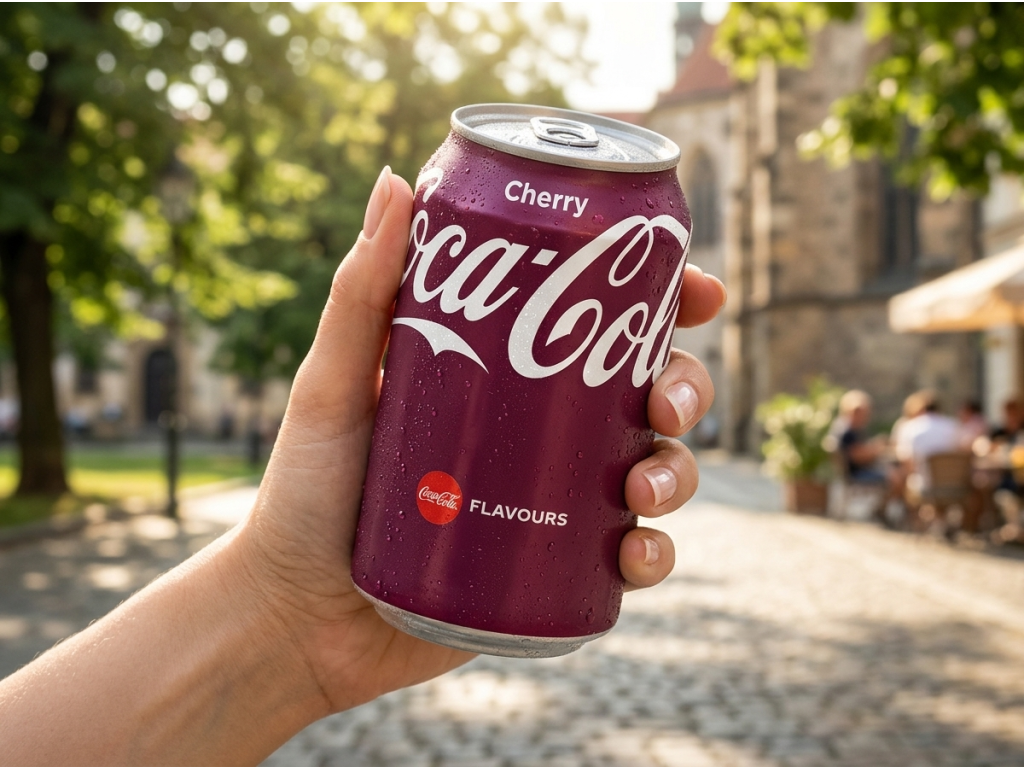 Coca Cola Cherry 0,33l - plechovka v ruce