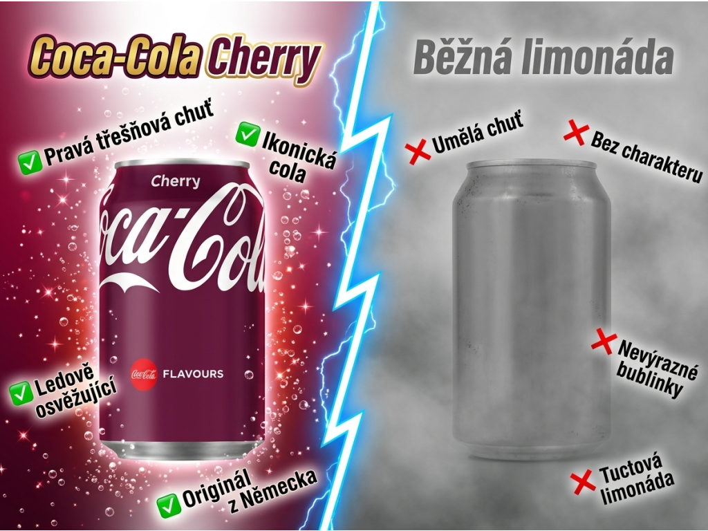 Coca-Cola Cherry 0,33 l srovnání s běžnou limonádou