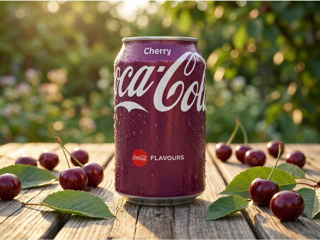 Coca-Cola Cherry 0,33 l v letním prostředí
