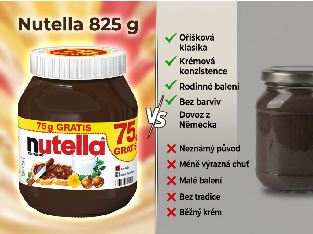 Ferrero Nutella 825g - srovnání s běžným krémem