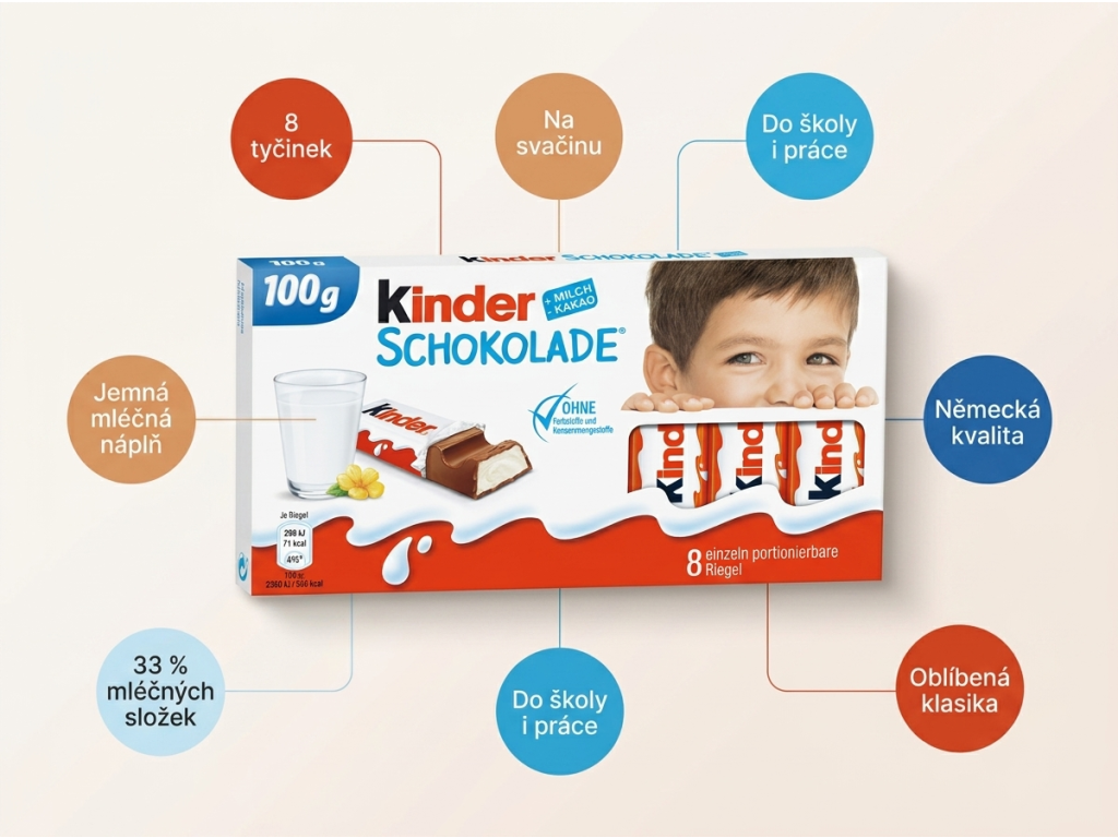Kinder čokoláda 8 ks 100 g - infografika
