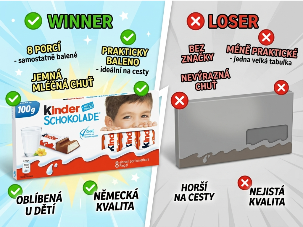 Kinder čokoláda 8 ks 100 g - srovnání