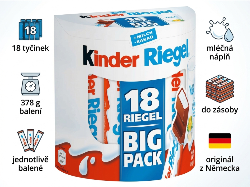 Kinder Riegel 18 ks 378 g - hlavní výhody