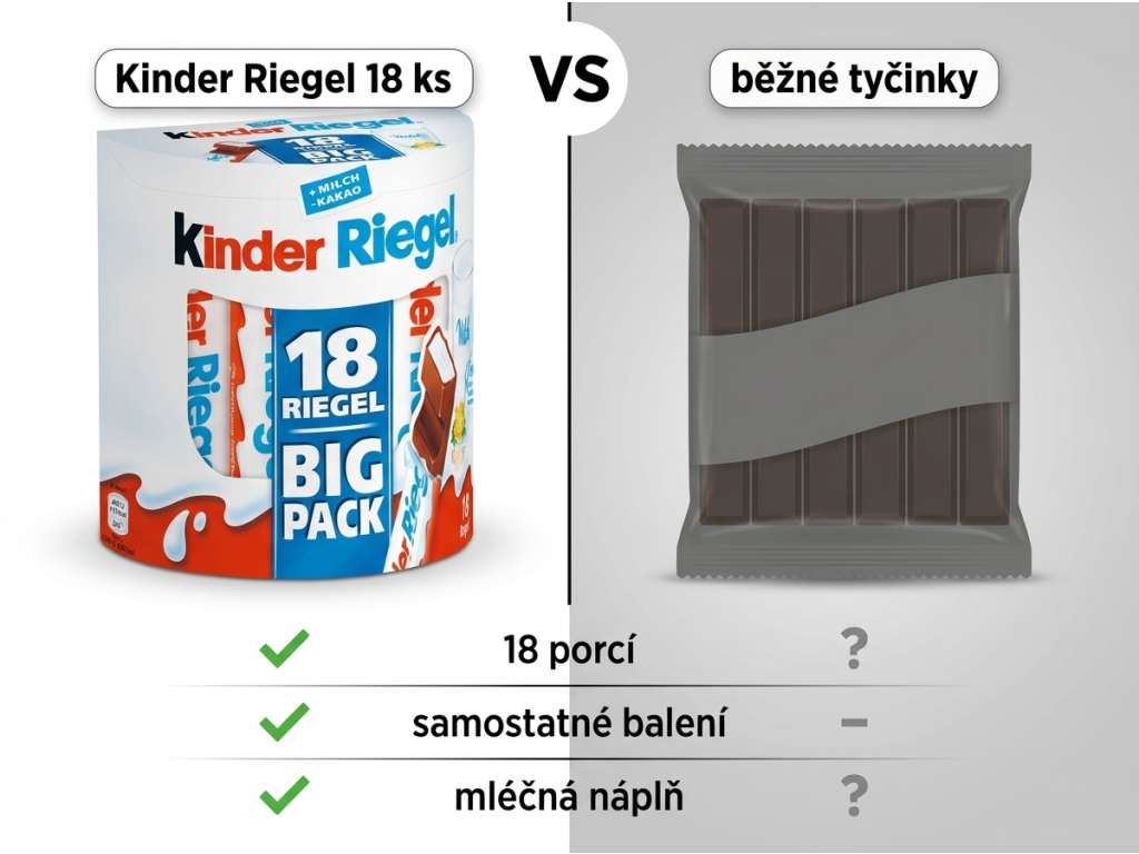 Srovnání Kinder Riegel a běžných tyčinek