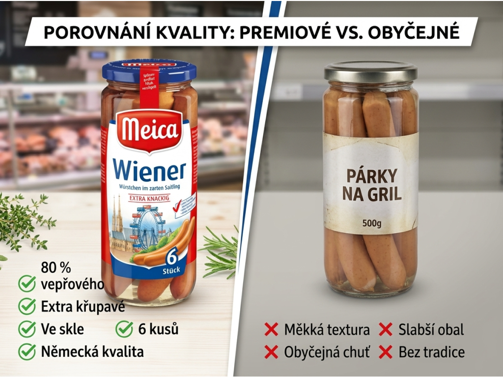 Srovnání vídeňských párků Meica s běžnými párky z marketu
