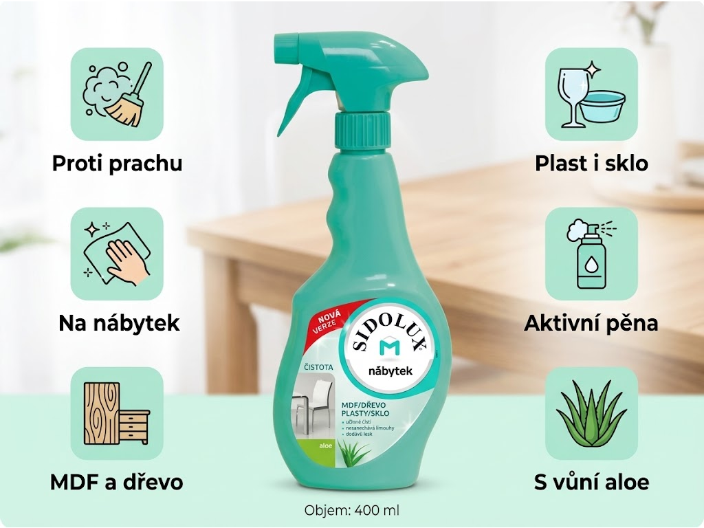 Sidolux M Aloe proti prachu 400 ml - výhody spreje na nábytek