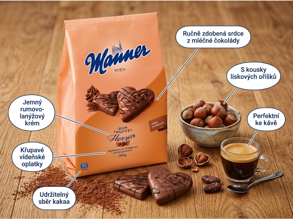 Manner Rumová srdce 300g u kávy