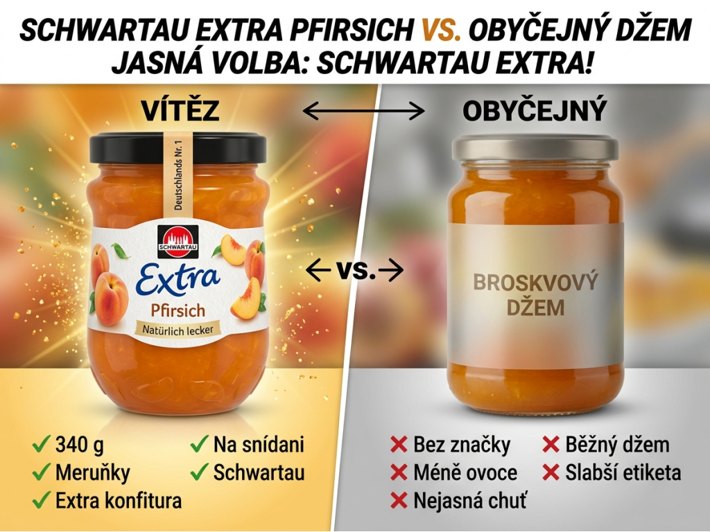Srovnání broskvového džemu Schwartau