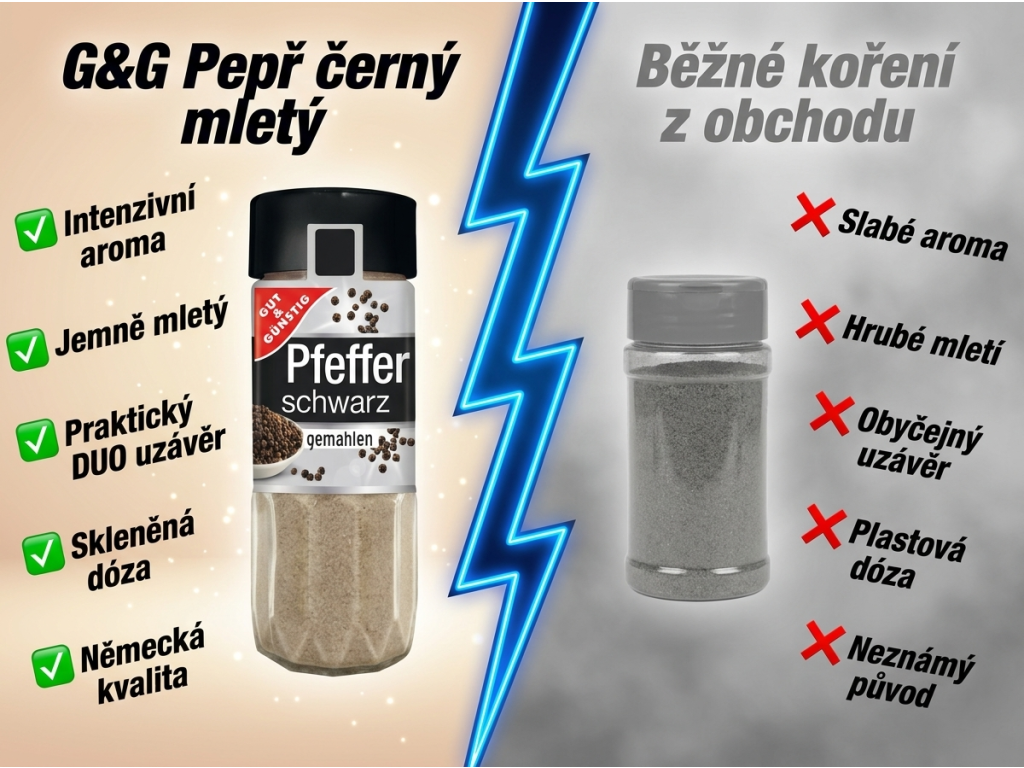 G&G Pepř černý mletý 50 g - srovnání s běžným kořením