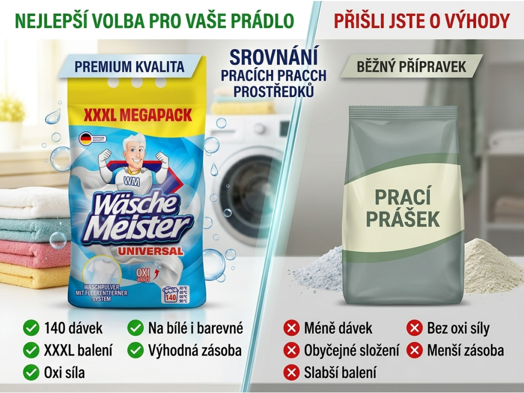 Srovnání Wasche Meister Universal s běžným pracím práškem