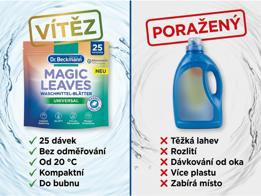 Srovnání pracích listů a tekutého prostředku