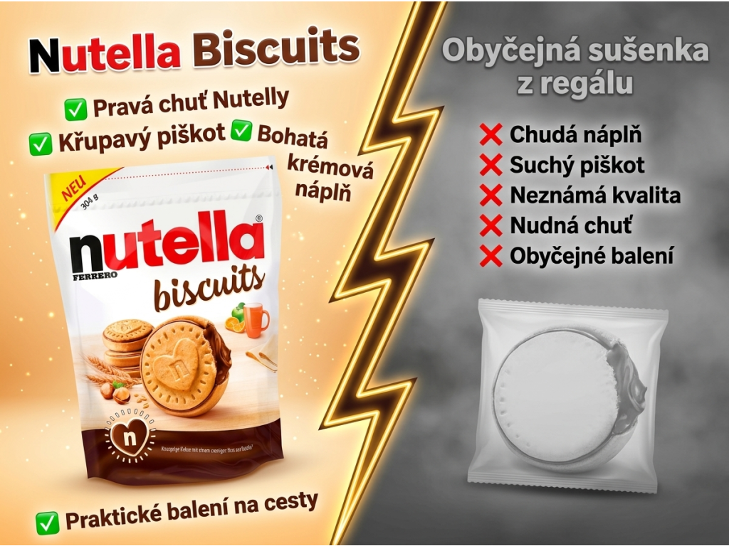 Nutella Biscuits 304g - srovnání s běžnou sušenkou