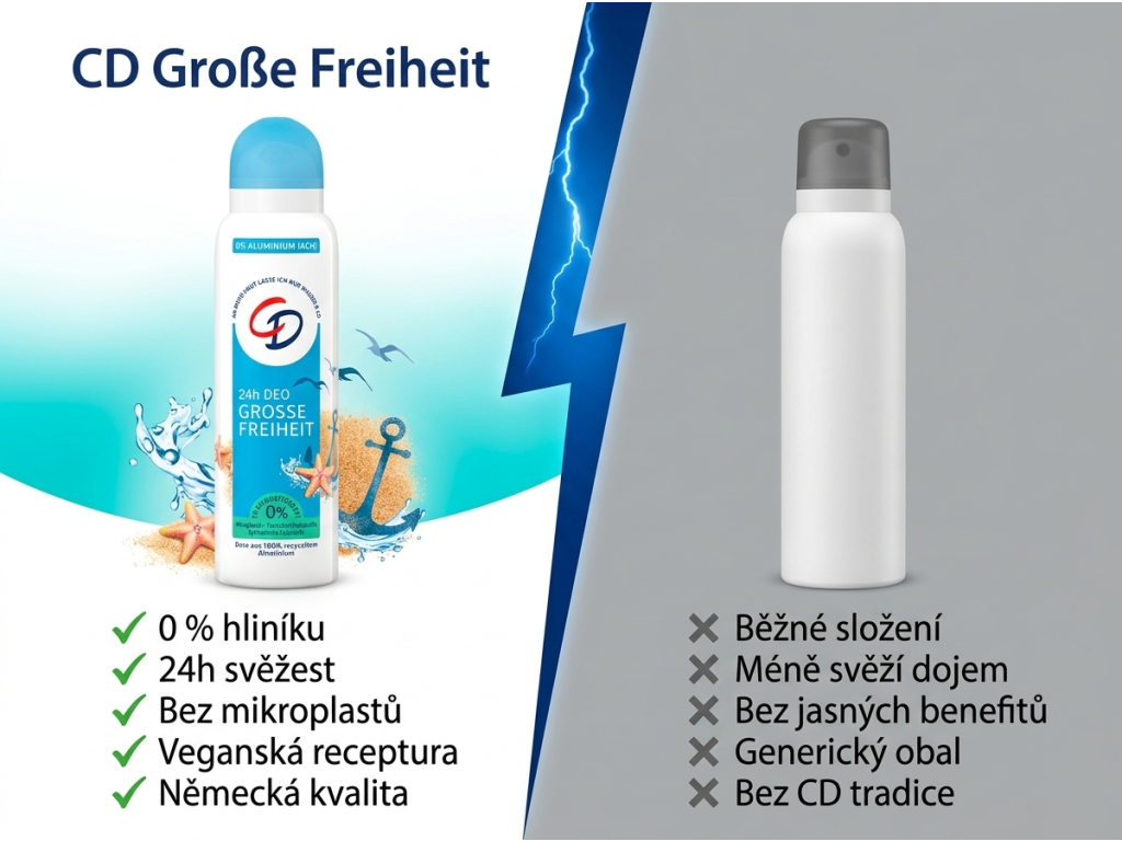 CD deodorant Velká svoboda - srovnání s běžným deodorantem
