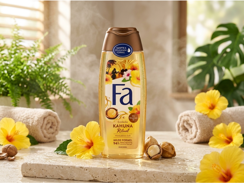 Fa Polynesia Secrets Kahuna Ritual sprchový gel 250 ml v koupelně
