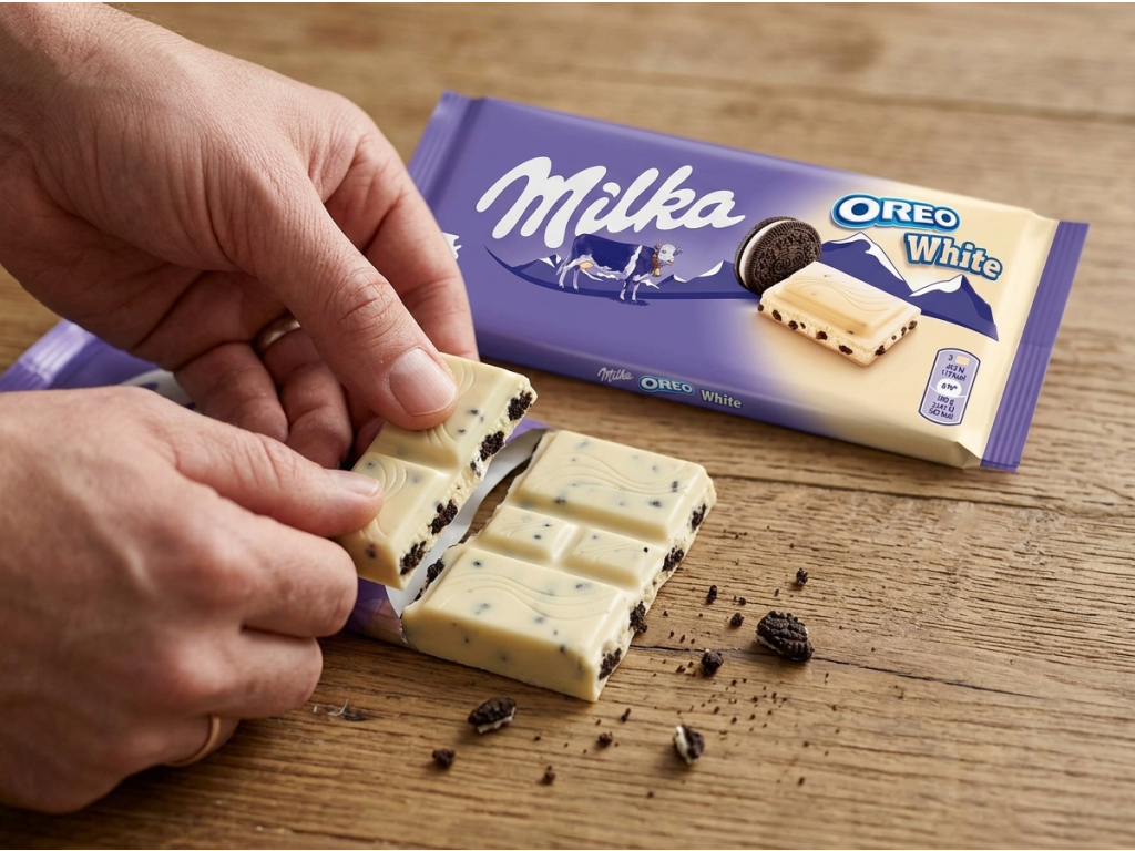 Milka Oreo White při podávání