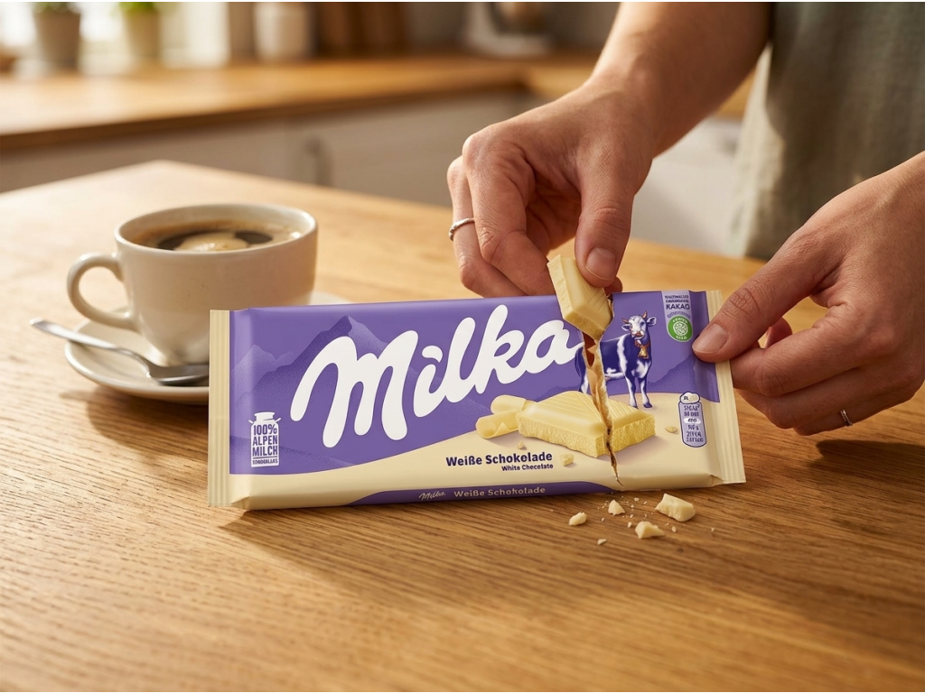 Milka bílá čokoláda 100 g - sdílení