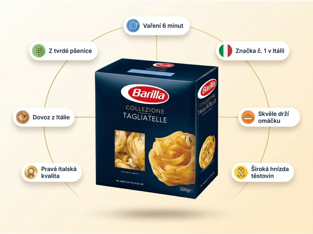 Barilla Tagliatelle 500 g - infografika výhod