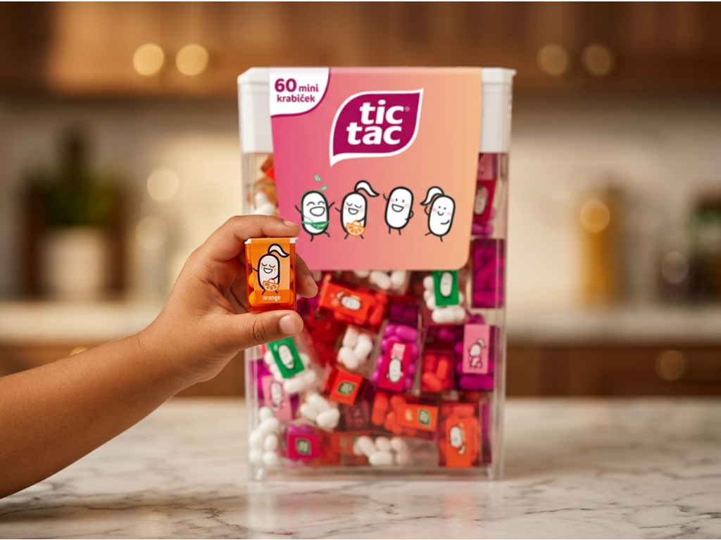 Tic Tac Jahoda Mix Maxi Pack 228g držený v ruce