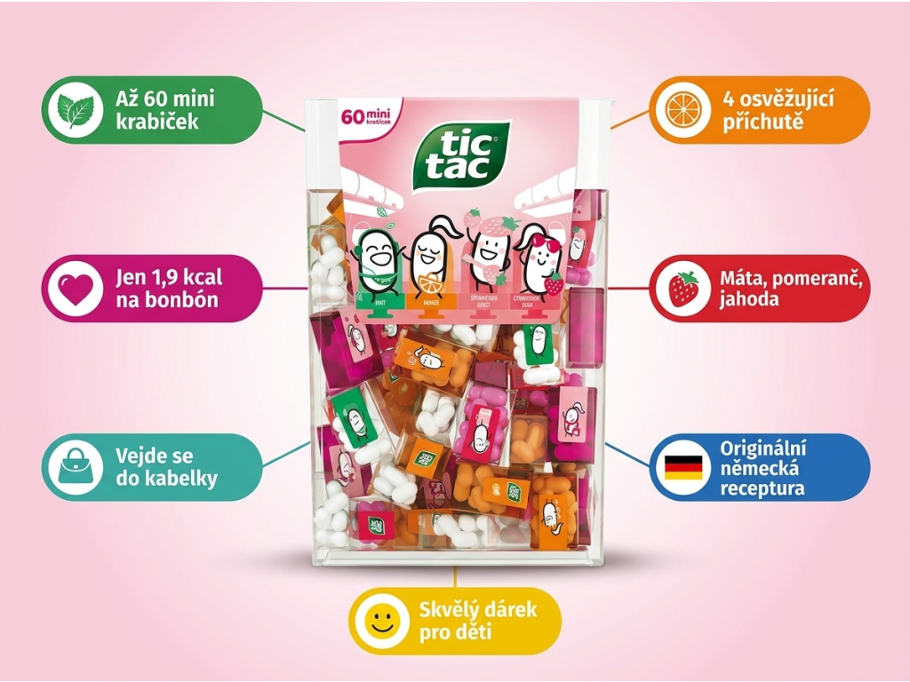 Tic Tac Jahoda Mix Maxi Pack 228g - infografika s benefity