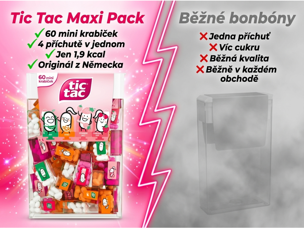 Tic Tac Jahoda Mix Maxi Pack 228g srovnání s běžnými bonbony