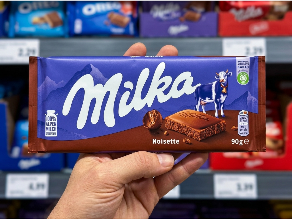 Milka Noisette 90 g v ruce