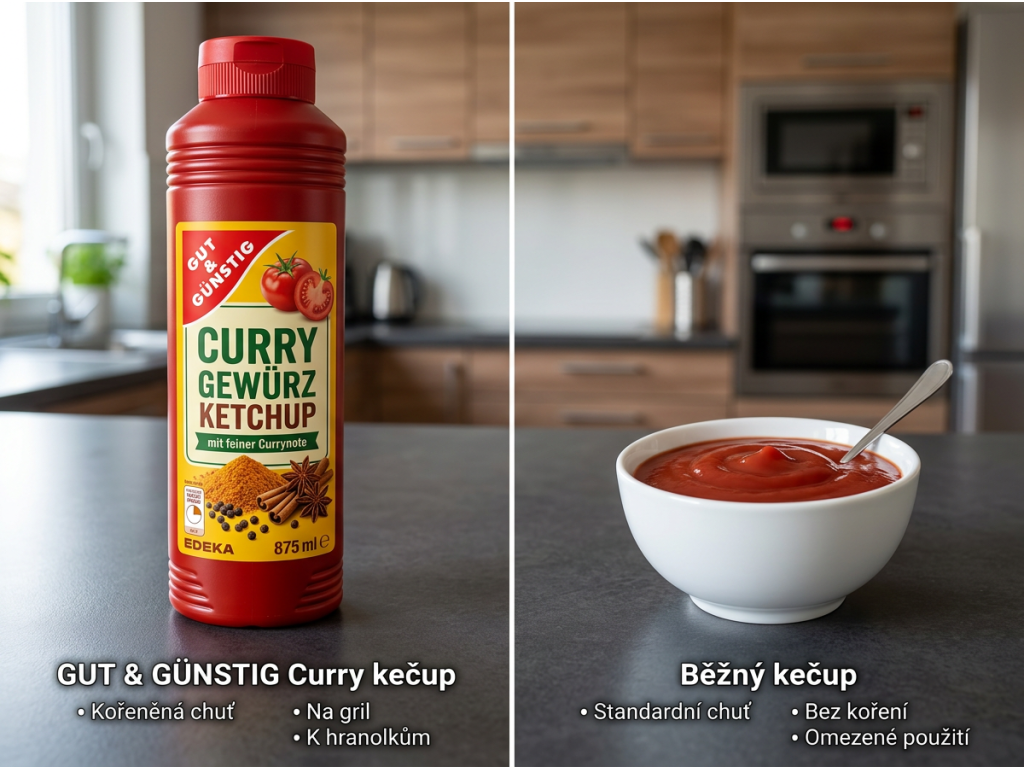Srovnání G&G curry kořeněného kečupu s běžným kečupem