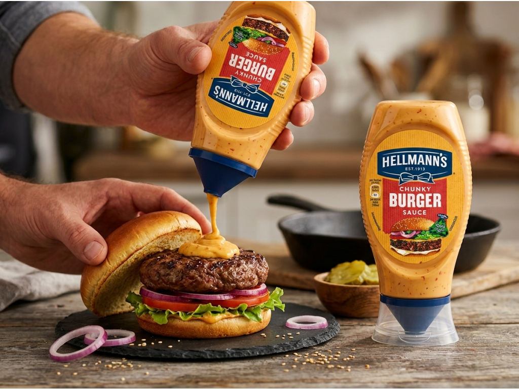Hellmann's omáčka při přípravě burgeru