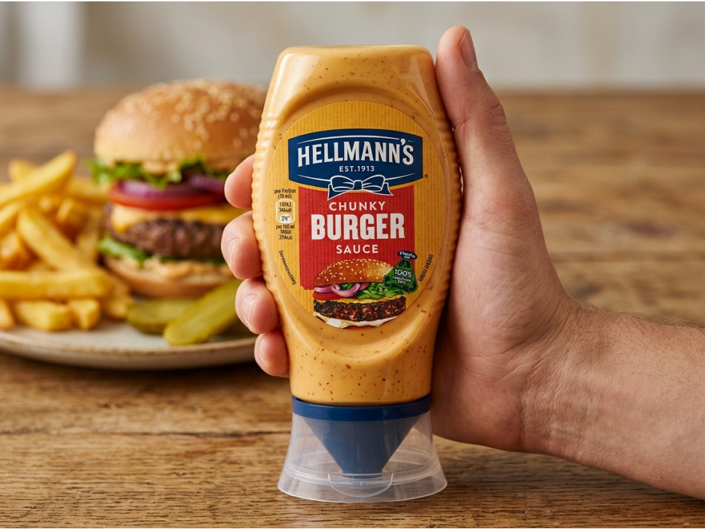 Hellmann's Chunky Burger omáčka v ruce