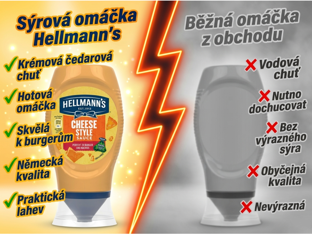 Hellmann's Sýrová omáčka 250 ml - srovnání s běžnou omáčkou
