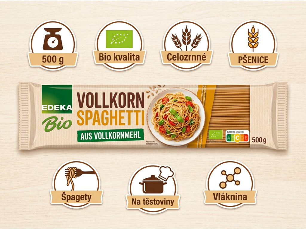Edeka Bio celozrnné špagety - přehled výhod