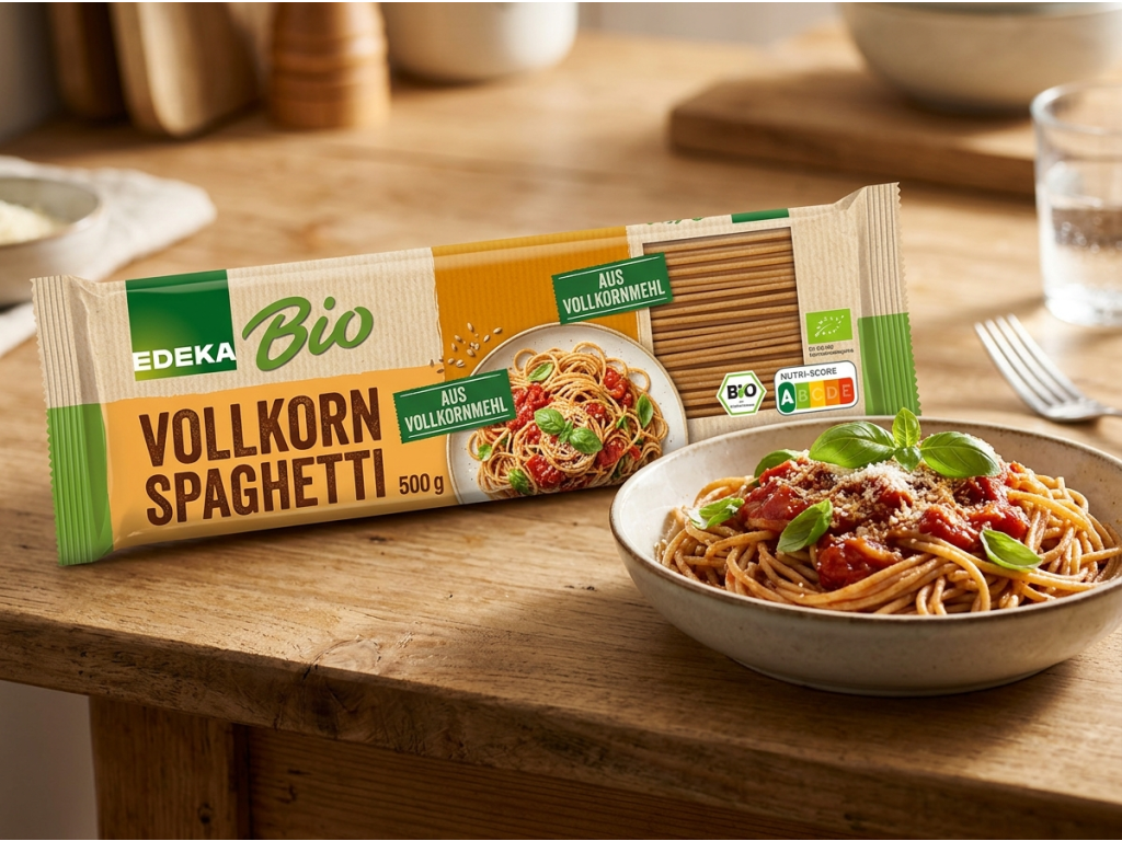 Edeka Bio celozrnné špagety na stole
