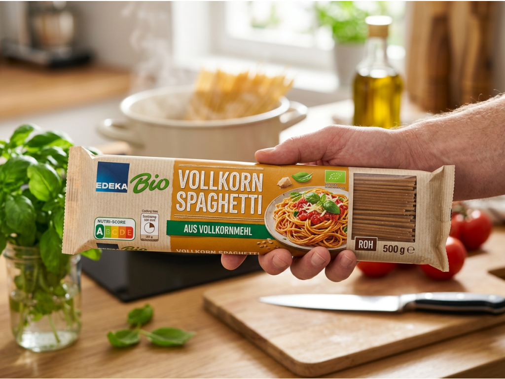 Edeka Bio celozrnné špagety v ruce