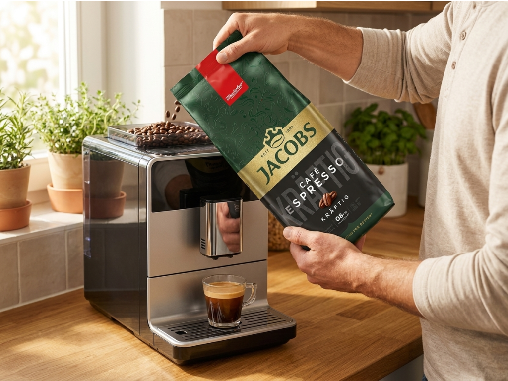 Jacobs Espresso 1 kg - příprava v kávovaru