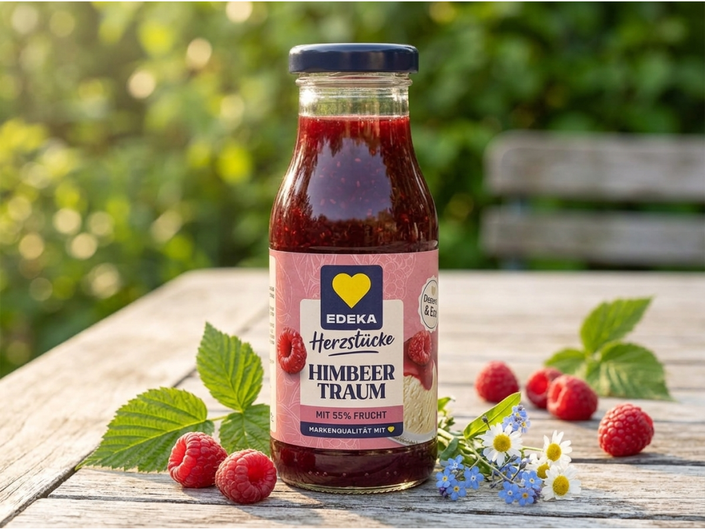 Edeka Malinová dezertní omáčka s 55% ovoce 237 ml - čerstvé maliny