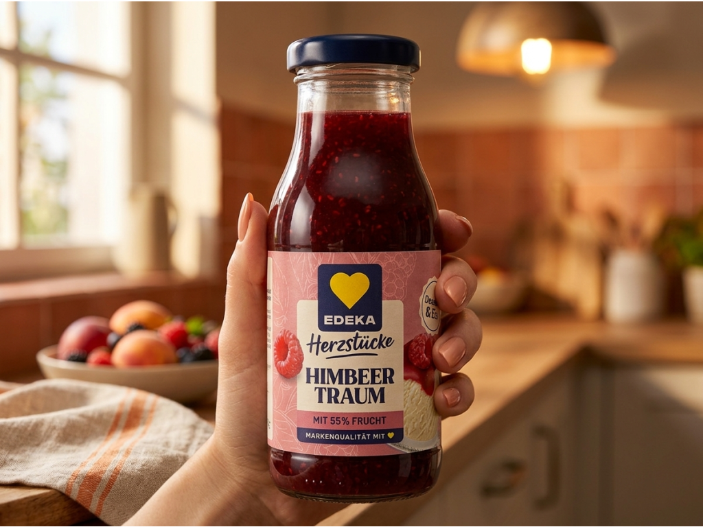 Edeka Malinová dezertní omáčka s 55% ovoce 237 ml - praktická lahvička