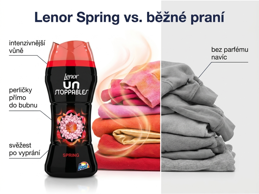 Srovnání Lenor Unstoppables Spring s běžným praním