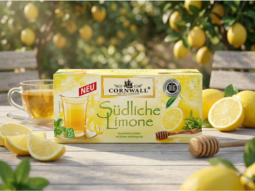 Cornwall Exotický čaj s příchutí jižních citronů 25 sáčků - citrony a med