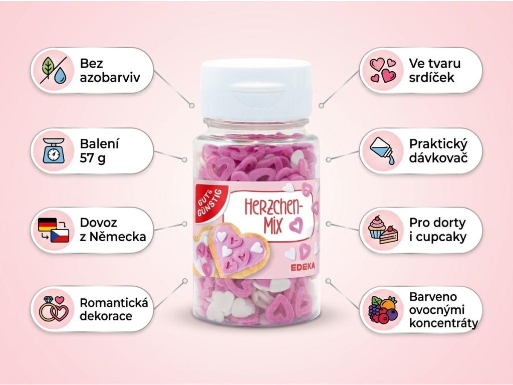 G&G Cukrová dekorace Srdíčka - přehled výhod