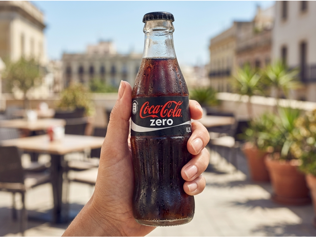 Coca Cola Zero limonáda ve skle 330 ml - láhev v ruce