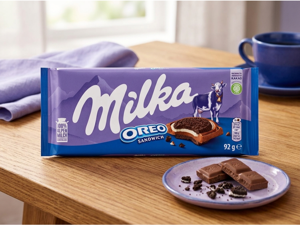 Milka Oreo Sandwich 92 g na stole