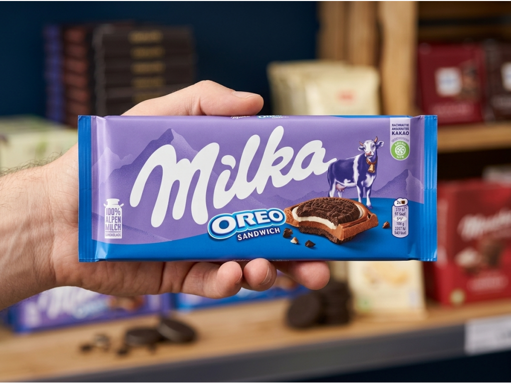 Milka Oreo Sandwich 92 g v ruce