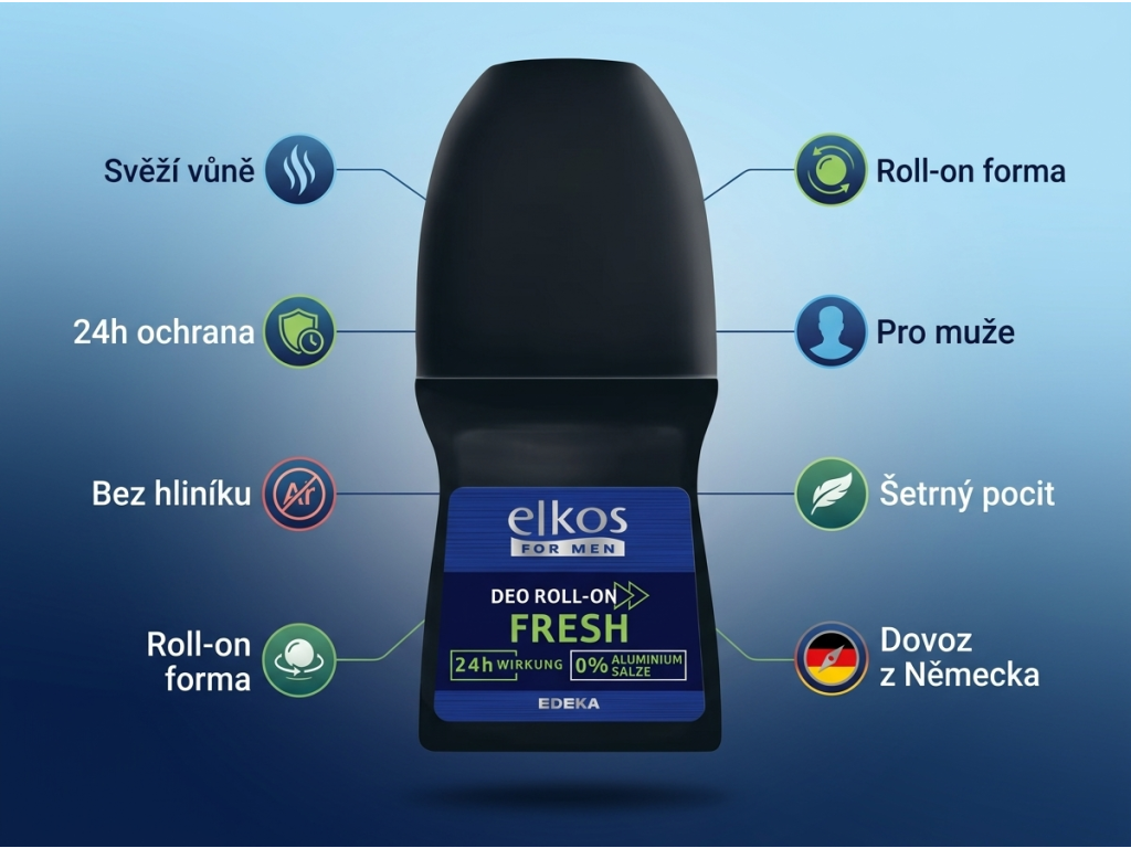Elkos For Men Fresh Deo Roll-on 50ml - výhody a svěží ochrana